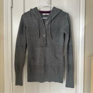 Aeropostale Bella Sweater Grey Y2K Hooded Drawstring Pullover Half Button Size M